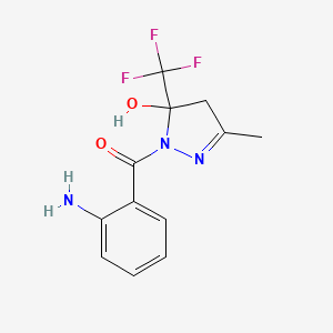 molecular formula C12H12F3N3O2 B11534653 (2-aminophenyl)[5-hydroxy-3-methyl-5-(trifluoromethyl)-4,5-dihydro-1H-pyrazol-1-yl]methanone 