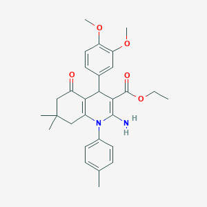 molecular formula C29H34N2O5 B11534894 Ethyl 2-amino-4-(3,4-dimethoxyphenyl)-7,7-dimethyl-1-(4-methylphenyl)-5-oxo-1,4,5,6,7,8-hexahydroquinoline-3-carboxylate 