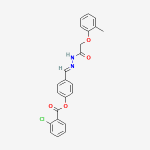 molecular formula C23H19ClN2O4 B11534931 4-[(E)-{2-[(2-methylphenoxy)acetyl]hydrazinylidene}methyl]phenyl 2-chlorobenzoate 