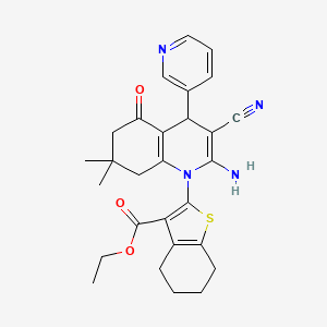 molecular formula C28H30N4O3S B11535098 Ethyl 2-(2-amino-3-cyano-7,7-dimethyl-5-oxo-4-(pyridin-3-yl)-5,6,7,8-tetrahydroquinolin-1(4H)-yl)-4,5,6,7-tetrahydrobenzo[b]thiophene-3-carboxylate CAS No. 311799-61-8
