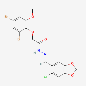 molecular formula C17H13Br2ClN2O5 B11535509 N'-[(E)-(6-chloro-1,3-benzodioxol-5-yl)methylidene]-2-(2,4-dibromo-6-methoxyphenoxy)acetohydrazide 