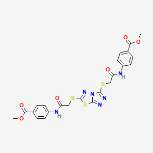molecular formula C23H20N6O6S3 B11535548 Methyl 4-[2-({6-[({[4-(methoxycarbonyl)phenyl]carbamoyl}methyl)sulfanyl]-[1,2,4]triazolo[3,4-B][1,3,4]thiadiazol-3-YL}sulfanyl)acetamido]benzoate 