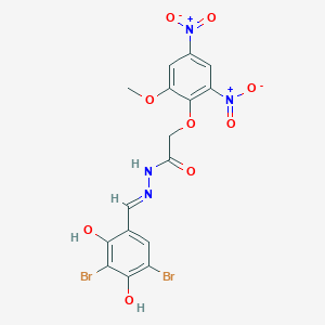 molecular formula C16H12Br2N4O9 B11535594 N'-[(E)-(3,5-dibromo-2,4-dihydroxyphenyl)methylidene]-2-(2-methoxy-4,6-dinitrophenoxy)acetohydrazide 