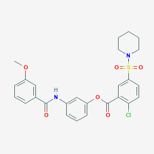 molecular formula C26H25ClN2O6S B11535692 3-{[(3-Methoxyphenyl)carbonyl]amino}phenyl 2-chloro-5-(piperidin-1-ylsulfonyl)benzoate 