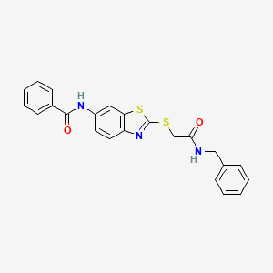 molecular formula C23H19N3O2S2 B11535700 N-(2-{[2-(benzylamino)-2-oxoethyl]sulfanyl}-1,3-benzothiazol-6-yl)benzamide 