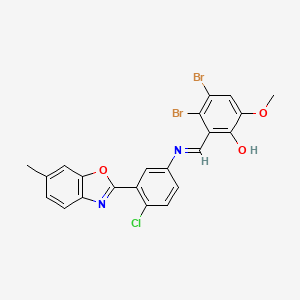 molecular formula C22H15Br2ClN2O3 B11536083 3,4-dibromo-2-[(E)-{[4-chloro-3-(6-methyl-1,3-benzoxazol-2-yl)phenyl]imino}methyl]-6-methoxyphenol 