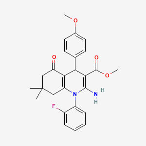 molecular formula C26H27FN2O4 B11536140 Methyl 2-amino-1-(2-fluorophenyl)-4-(4-methoxyphenyl)-7,7-dimethyl-5-oxo-1,4,5,6,7,8-hexahydroquinoline-3-carboxylate 