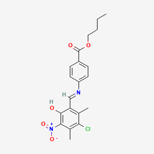 molecular formula C20H21ClN2O5 B11536266 butyl 4-{[(E)-(3-chloro-6-hydroxy-2,4-dimethyl-5-nitrophenyl)methylidene]amino}benzoate 