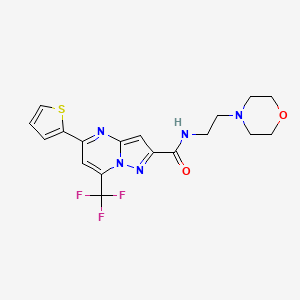 molecular formula C18H18F3N5O2S B11536507 N-[2-(morpholin-4-yl)ethyl]-5-(thiophen-2-yl)-7-(trifluoromethyl)pyrazolo[1,5-a]pyrimidine-2-carboxamide 