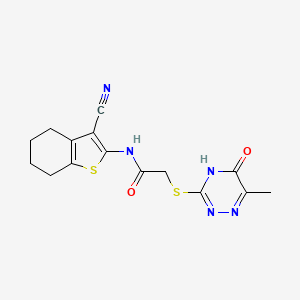 molecular formula C15H15N5O2S2 B11536518 N-(3-cyano-4,5,6,7-tetrahydro-1-benzothiophen-2-yl)-2-[(6-methyl-5-oxo-4,5-dihydro-1,2,4-triazin-3-yl)sulfanyl]acetamide 