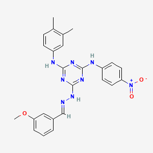 molecular formula C25H24N8O3 B11536920 N-(3,4-dimethylphenyl)-6-[(2E)-2-(3-methoxybenzylidene)hydrazinyl]-N'-(4-nitrophenyl)-1,3,5-triazine-2,4-diamine 