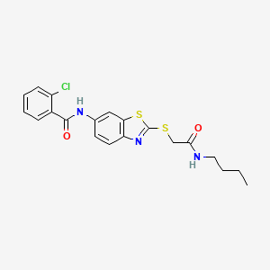 molecular formula C20H20ClN3O2S2 B11537331 N-(2-{[2-(butylamino)-2-oxoethyl]sulfanyl}-1,3-benzothiazol-6-yl)-2-chlorobenzamide 