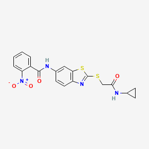 molecular formula C19H16N4O4S2 B11537413 N-(2-{[2-(cyclopropylamino)-2-oxoethyl]sulfanyl}-1,3-benzothiazol-6-yl)-2-nitrobenzamide 
