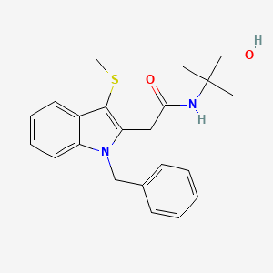 molecular formula C22H26N2O2S B11538029 2-[1-benzyl-3-(methylsulfanyl)-1H-indol-2-yl]-N-(1-hydroxy-2-methylpropan-2-yl)acetamide 