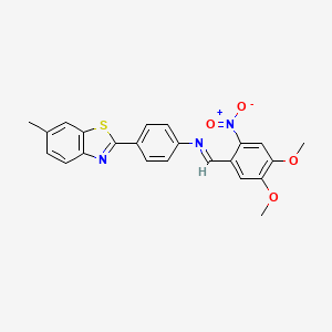 molecular formula C23H19N3O4S B11538177 N-[(E)-(4,5-dimethoxy-2-nitrophenyl)methylidene]-4-(6-methyl-1,3-benzothiazol-2-yl)aniline 