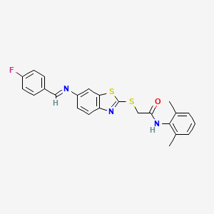 molecular formula C24H20FN3OS2 B11538192 N-(2,6-dimethylphenyl)-2-[(6-{[(E)-(4-fluorophenyl)methylidene]amino}-1,3-benzothiazol-2-yl)sulfanyl]acetamide 