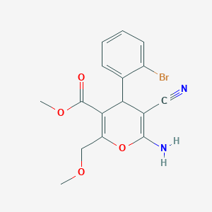 molecular formula C16H15BrN2O4 B11538207 methyl 6-amino-4-(2-bromophenyl)-5-cyano-2-(methoxymethyl)-4H-pyran-3-carboxylate 