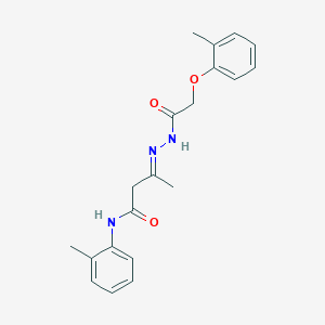 molecular formula C20H23N3O3 B11538656 (3E)-3-{2-[(2-methylphenoxy)acetyl]hydrazinylidene}-N-(2-methylphenyl)butanamide 