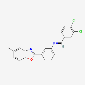 molecular formula C21H14Cl2N2O B11538840 N-[(Z)-(3,4-dichlorophenyl)methylidene]-3-(5-methyl-1,3-benzoxazol-2-yl)aniline 