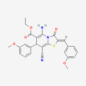molecular formula C26H23N3O5S B11539004 ethyl (2Z)-5-amino-8-cyano-2-(3-methoxybenzylidene)-7-(3-methoxyphenyl)-3-oxo-2,3-dihydro-7H-[1,3]thiazolo[3,2-a]pyridine-6-carboxylate 