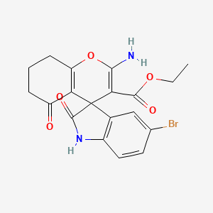 molecular formula C19H17BrN2O5 B11539010 Ethyl 2-amino-5'-bromo-2',5-dioxo-1',2',5,6,7,8-hexahydrospiro[chromene-4,3'-indole]-3-carboxylate 