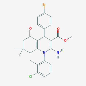 molecular formula C26H26BrClN2O3 B11539044 Methyl 2-amino-4-(4-bromophenyl)-1-(3-chloro-2-methylphenyl)-7,7-dimethyl-5-oxo-1,4,5,6,7,8-hexahydroquinoline-3-carboxylate 