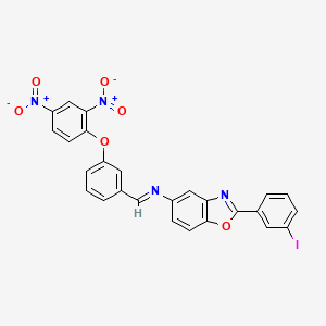 molecular formula C26H15IN4O6 B11539088 N-{(E)-[3-(2,4-dinitrophenoxy)phenyl]methylidene}-2-(3-iodophenyl)-1,3-benzoxazol-5-amine 