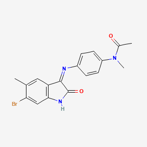molecular formula C18H16BrN3O2 B11539090 N-(4-{[(3E)-6-bromo-5-methyl-2-oxo-1,2-dihydro-3H-indol-3-ylidene]amino}phenyl)-N-methylacetamide 