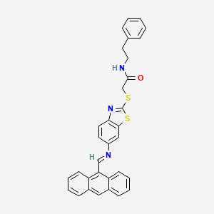 molecular formula C32H25N3OS2 B11539164 Acetamide, 2-[[6-[(9-anthracenylmethylene)amino]-2-benzothiazolyl]thio]-N-(2-phenylethyl)- 