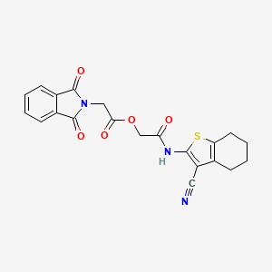 molecular formula C21H17N3O5S B11539305 2-[(3-cyano-4,5,6,7-tetrahydro-1-benzothiophen-2-yl)amino]-2-oxoethyl (1,3-dioxo-1,3-dihydro-2H-isoindol-2-yl)acetate 