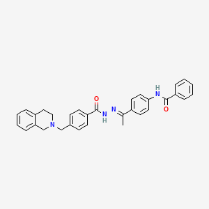 molecular formula C32H30N4O2 B11539336 N-{4-[(1E)-1-(2-{[4-(3,4-dihydroisoquinolin-2(1H)-ylmethyl)phenyl]carbonyl}hydrazinylidene)ethyl]phenyl}benzamide 
