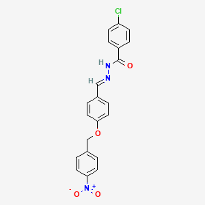 molecular formula C21H16ClN3O4 B11539352 4-chloro-N'-[(E)-{4-[(4-nitrobenzyl)oxy]phenyl}methylidene]benzohydrazide 