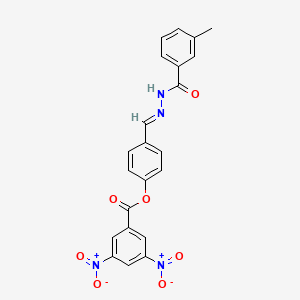 molecular formula C22H16N4O7 B11539416 4-[(E)-{2-[(3-methylphenyl)carbonyl]hydrazinylidene}methyl]phenyl 3,5-dinitrobenzoate 