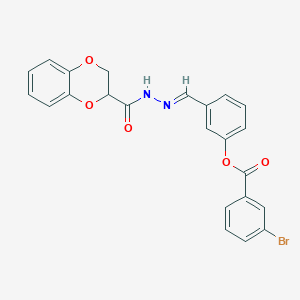 molecular formula C23H17BrN2O5 B11539448 3-{(E)-[2-(2,3-dihydro-1,4-benzodioxin-2-ylcarbonyl)hydrazinylidene]methyl}phenyl 3-bromobenzoate 