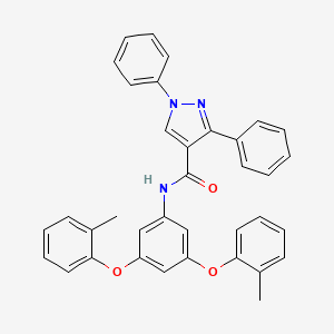 molecular formula C36H29N3O3 B11539452 N-[3,5-bis(2-methylphenoxy)phenyl]-1,3-diphenyl-1H-pyrazole-4-carboxamide 
