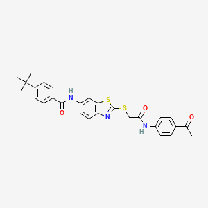 molecular formula C28H27N3O3S2 B11539468 N-[2-({2-[(4-acetylphenyl)amino]-2-oxoethyl}sulfanyl)-1,3-benzothiazol-6-yl]-4-tert-butylbenzamide 