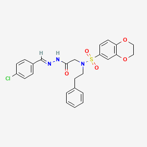 molecular formula C25H24ClN3O5S B11539492 N-({N'-[(E)-(4-Chlorophenyl)methylidene]hydrazinecarbonyl}methyl)-N-(2-phenylethyl)-2,3-dihydro-1,4-benzodioxine-6-sulfonamide 