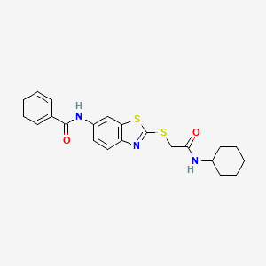 molecular formula C22H23N3O2S2 B11539531 N-(2-{[2-(cyclohexylamino)-2-oxoethyl]sulfanyl}-1,3-benzothiazol-6-yl)benzamide 