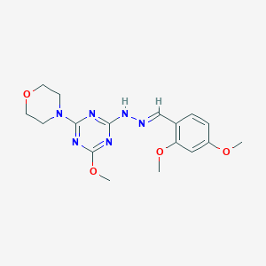 molecular formula C17H22N6O4 B11539596 2-[(2E)-2-(2,4-dimethoxybenzylidene)hydrazinyl]-4-methoxy-6-(morpholin-4-yl)-1,3,5-triazine 
