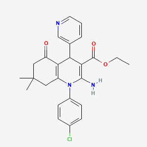 molecular formula C25H26ClN3O3 B11539727 Ethyl 2-amino-1-(4-chlorophenyl)-7,7-dimethyl-5-oxo-4-(pyridin-3-yl)-1,4,5,6,7,8-hexahydroquinoline-3-carboxylate 