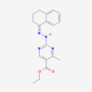 molecular formula C18H20N4O2 B11539735 ethyl 2-[(2Z)-2-(3,4-dihydronaphthalen-1(2H)-ylidene)hydrazinyl]-4-methylpyrimidine-5-carboxylate 