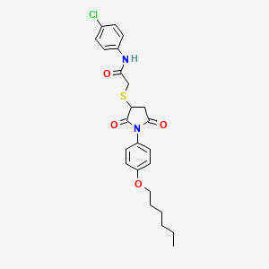 molecular formula C24H27ClN2O4S B11539754 N-(4-chlorophenyl)-2-({1-[4-(hexyloxy)phenyl]-2,5-dioxopyrrolidin-3-yl}sulfanyl)acetamide 