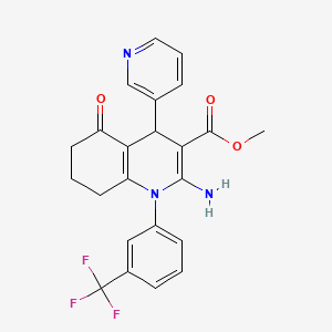molecular formula C23H20F3N3O3 B11539887 Methyl 2-amino-5-oxo-4-(pyridin-3-yl)-1-[3-(trifluoromethyl)phenyl]-1,4,5,6,7,8-hexahydroquinoline-3-carboxylate 