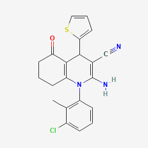 molecular formula C21H18ClN3OS B11539902 2-Amino-1-(3-chloro-2-methylphenyl)-5-oxo-4-(thiophen-2-yl)-1,4,5,6,7,8-hexahydroquinoline-3-carbonitrile 