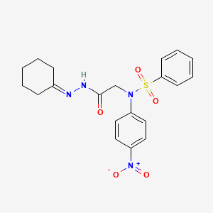 molecular formula C20H22N4O5S B11539912 N-[(N'-Cyclohexylidenehydrazinecarbonyl)methyl]-N-(4-nitrophenyl)benzenesulfonamide 