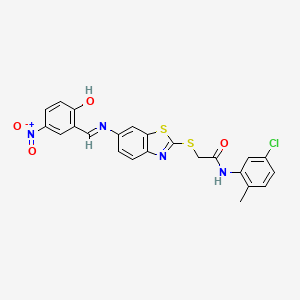 molecular formula C23H17ClN4O4S2 B11540025 N-(5-chloro-2-methylphenyl)-2-[(6-{[(E)-(2-hydroxy-5-nitrophenyl)methylidene]amino}-1,3-benzothiazol-2-yl)sulfanyl]acetamide 