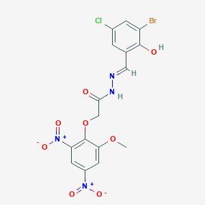 molecular formula C16H12BrClN4O8 B11540087 N'-[(E)-(3-bromo-5-chloro-2-hydroxyphenyl)methylidene]-2-(2-methoxy-4,6-dinitrophenoxy)acetohydrazide 
