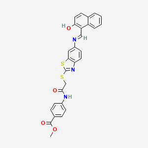 molecular formula C28H21N3O4S2 B11540253 methyl 4-({[(6-{[(E)-(2-hydroxynaphthalen-1-yl)methylidene]amino}-1,3-benzothiazol-2-yl)sulfanyl]acetyl}amino)benzoate 