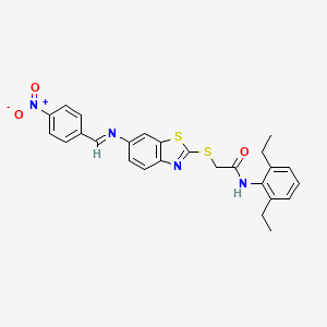 molecular formula C26H24N4O3S2 B11540289 Acetamide, N-(2,6-diethylphenyl)-2-[[6-[[(4-nitrophenyl)methylene]amino]-2-benzothiazolyl]thio]- 