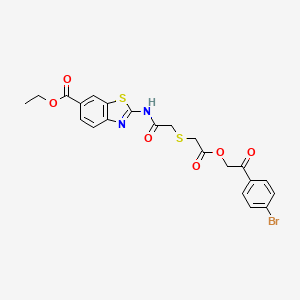 molecular formula C22H19BrN2O6S2 B11540337 Ethyl 2-{[({2-[2-(4-bromophenyl)-2-oxoethoxy]-2-oxoethyl}sulfanyl)acetyl]amino}-1,3-benzothiazole-6-carboxylate 